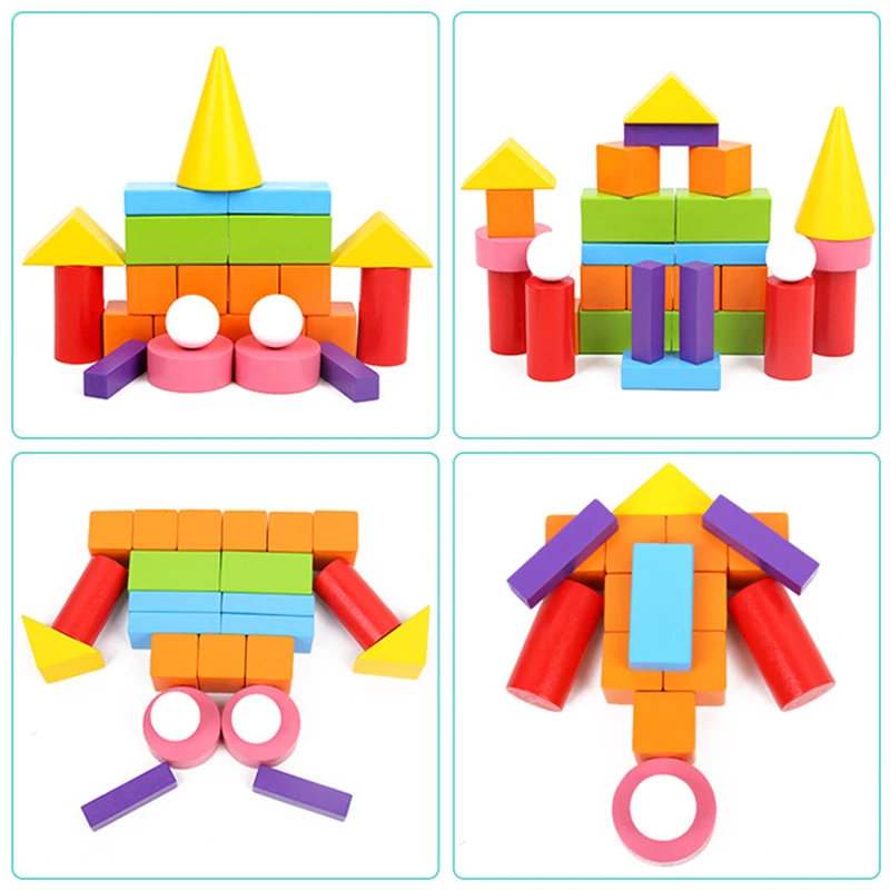 33 шт. Детские DIY деревянные геометрические блоки, игрушки для детей, деревянная Геометрическая модель, математическая игра, игрушки Монтессори, Детские Игрушки для раннего образования