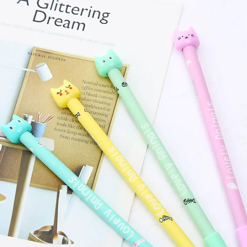 12pcs Creative Cute Cat Gel Pen Kawaii Cartoon School Office Colored Thing Anime Stationery Material Kids Cool Christmas Gift
