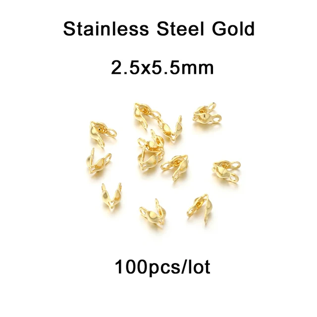 100-200pcs Connector Clasp Fitting 4*7mm Ball Chain Calotte End Crimps Beads Connector Components For DIY Jewelry Making Supplie Stainles Steel Gold1