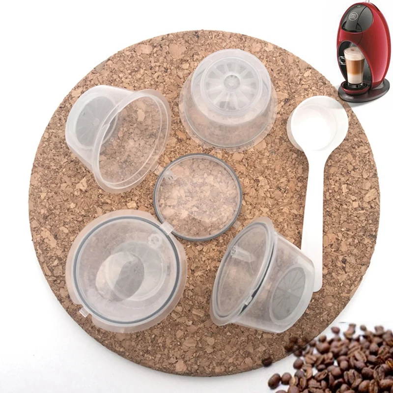 4 Pcs/Set Crystal Coffee Capsule Plstic Refillable Capsule Reusable 200 Times With Spoon