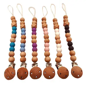 

Baby Pacifier Clip Chain Wooden Holder Soother for Infant Feeding Baby Chew Toy QX2D