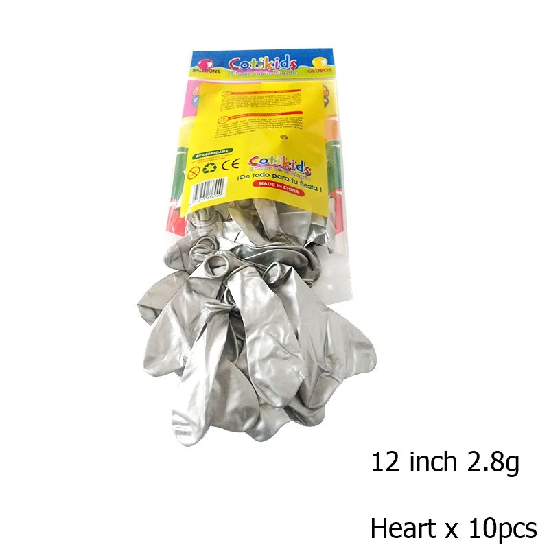 Silver 10 шт., 12 дюймов, 2,8 г, металлические хромированные латексные шары, круглые полосы в форме сердца, золотые украшения для детской вечеринки, свадьбы, дня рождения - Цвет: Silver