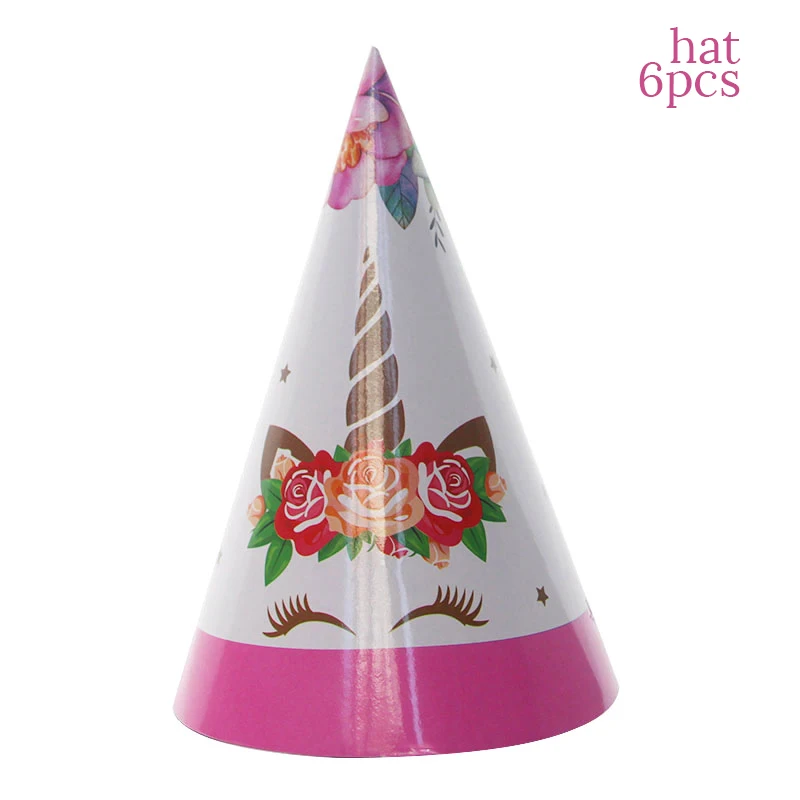 6pcs hat Вечерние пластиковые скатерти в виде единорога с WEIGAO для дня рождения, украшения для детской вечеринки, вечерние скатерти в виде единорога - Цвет: 6pcs hat