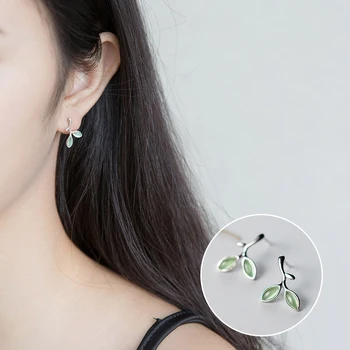 

Mocanie Genuine 925 Sterling Silver Green Opal Cute Tree Branch Leaves Stud Earring for Women Fashion Plant Ear Pin Fine Jewelry