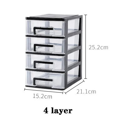 black 4 layer Прозрачный Настольный ящик для хранения, маленький ящик для стола, шкаф для хранения, пластиковый мини-ящик для хранения косметики, ящик для хранения - Цвет: black 4 layer