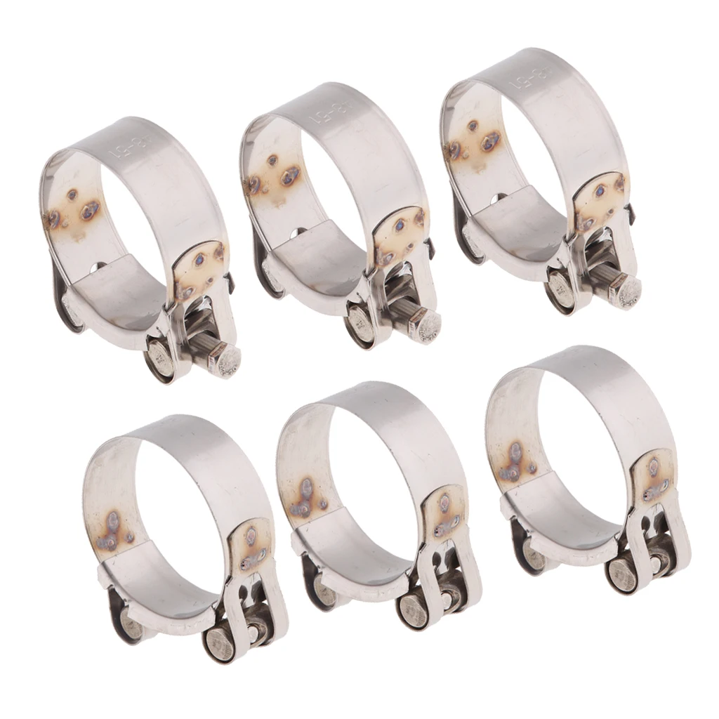 6pcs Universal Clamp For Motorcycle Exhaust Pipe - Stainless Steel 48-51mm / 52-55mm