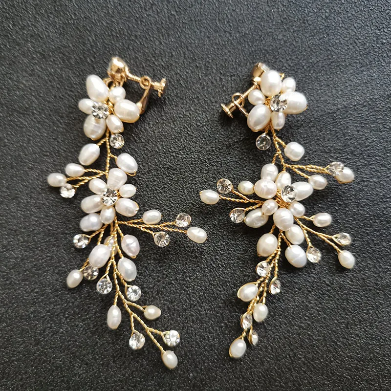 2114 Gold SLBRIDAL, Стразы ручной работы, кристаллы, Пресноводный Жемчуг, свадебные серьги с подвесками, свадебная люстра, Серьги, Модные женские ювелирные изделия - Окраска металла: 2114 Gold