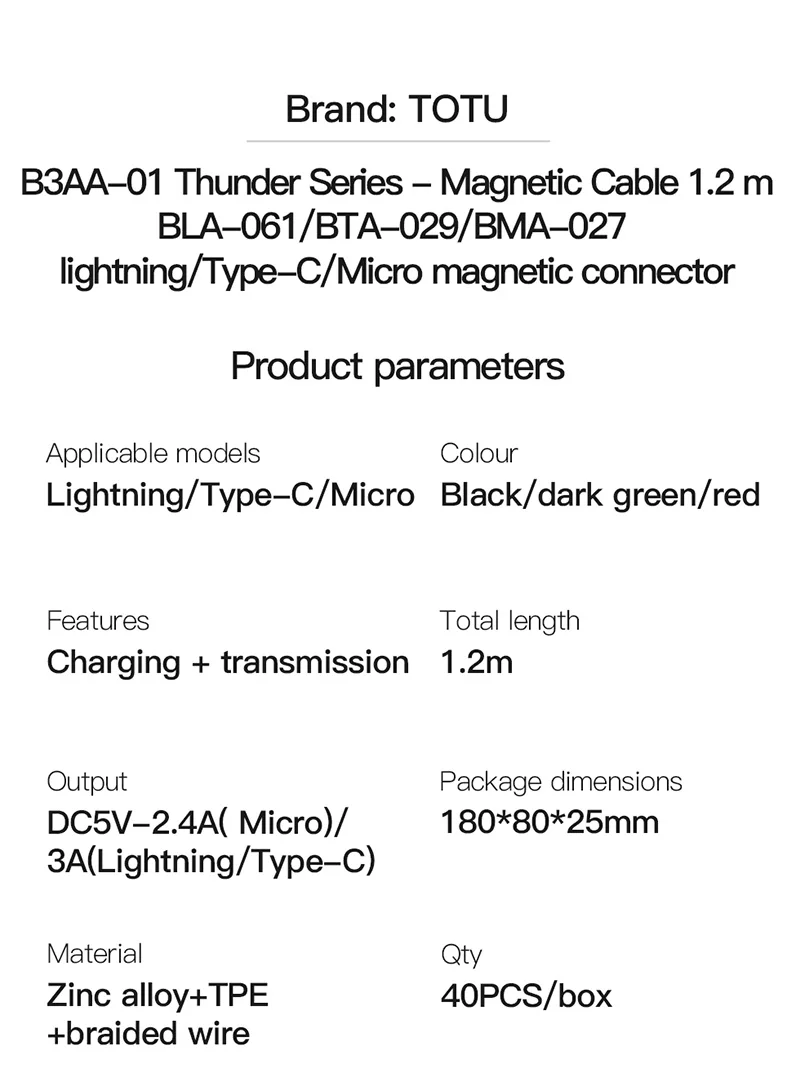 Магнитный кабель TOTU usb type C для зарядного устройства iPhone, 1,2 м, провод для быстрой зарядки из цинкового сплава, Micro USB для Android, huawei, LG, зарядный провод