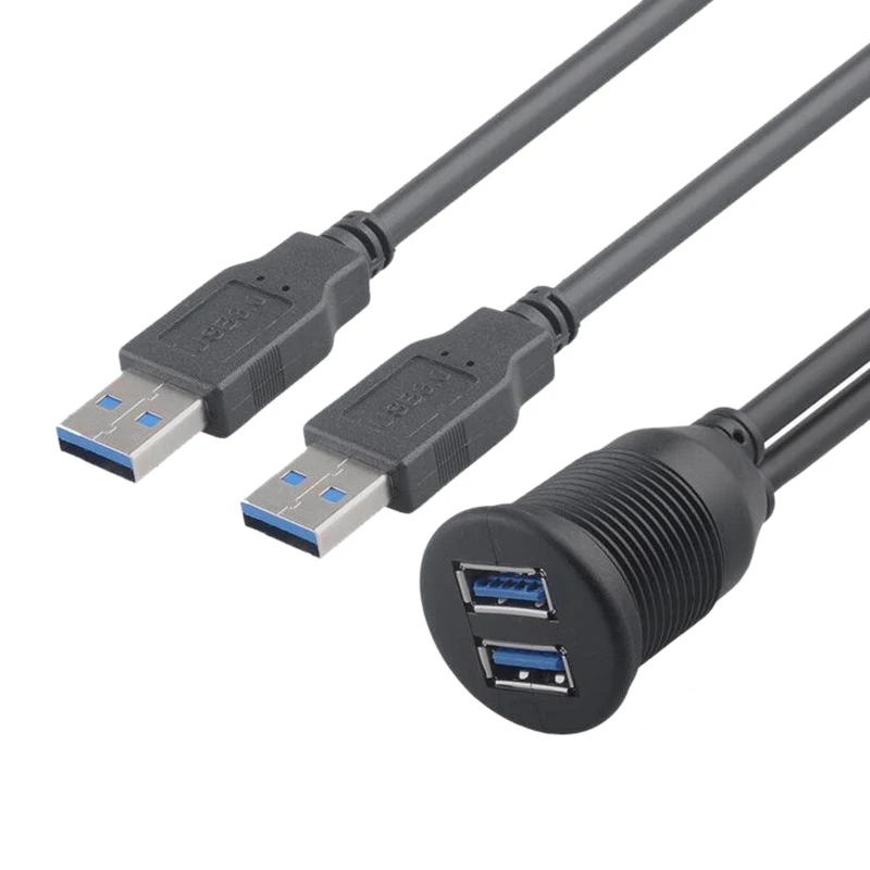 

2 Ports Dual Usb 3.0 Extension Aux Flush Mount Car Mount Extension Cable For Car Truck Boat Motorcycle Dashboard Panel - 1M