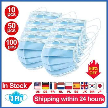 

10PCS 3-layer Mask Disposable Non-woven Fabric Anti-bacterial Anti-flu Sanitary Mask Mask Respirator Soft And Easy Breathe