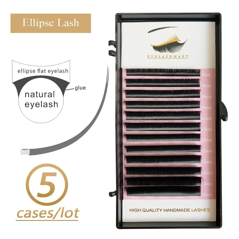 

5 Case Flat Eyelash Extensions Individual Mink Ellipse Flat Lash Split Tips Wholesale Top Quality