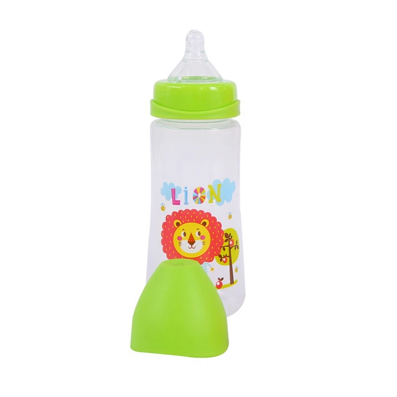 300 мл детская мультяшная бутылка с широким горлышком для молока, бутылка для сока, детская бутылка для молока, безопасная силиконовая детская бутылка, добавка для рисовой пасты - Цвет: Зеленый