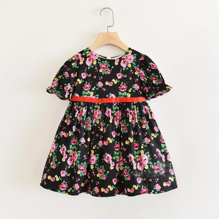 Летние хлопковые платья принцессы с принтом для девочек, милое детское платье, 6 шт./партия