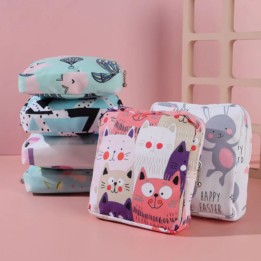 

Cute Women Sanitary Napkin Pad Cotton Bag Credit Card Holder Coin Purse Cosmetics Headphone Case Sanitary Pouch Storage Supplies