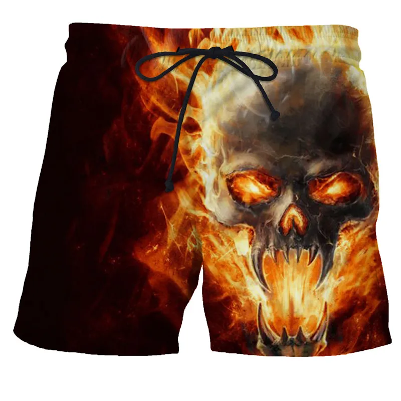 

Summer Shorts Men Five-Point Boardshorts Breathable Male Casual Shorts Comfortable Flame Skull 3D print Mens Bodybuilding Shorts