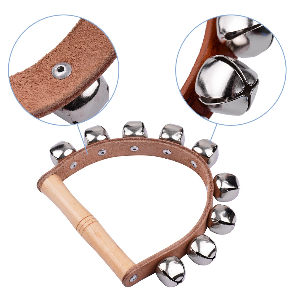 Tambourine Handbell Muscial Instrument 9 Jingle Bells Percussion with Wood Handle Children Toy