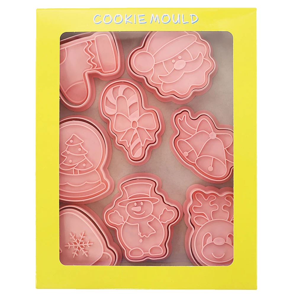 8Pcs/Set Biscuit Mold Christmas Santa Claus Elk Crystal Ball Shape Cookie Stamp Cookie Cutter Icing Fondant Cake Decoration Tool