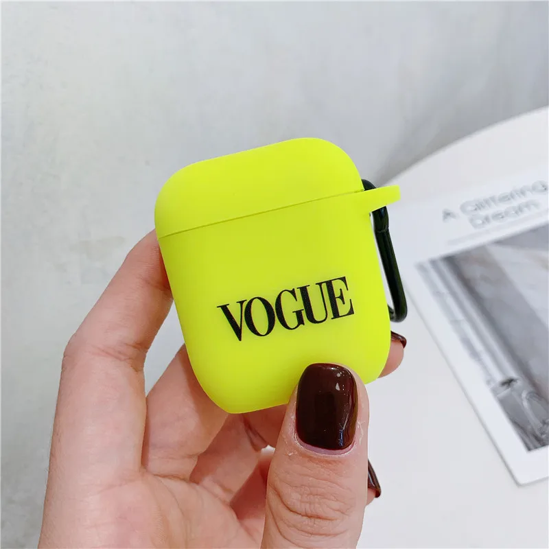 L016-08 Модный флуоресцентный желтый чехол с буквами для Airpods, милые Bluetooth наушники, мягкий чехол для Air pods 2, чехол для наушников - Цвет: L016-08