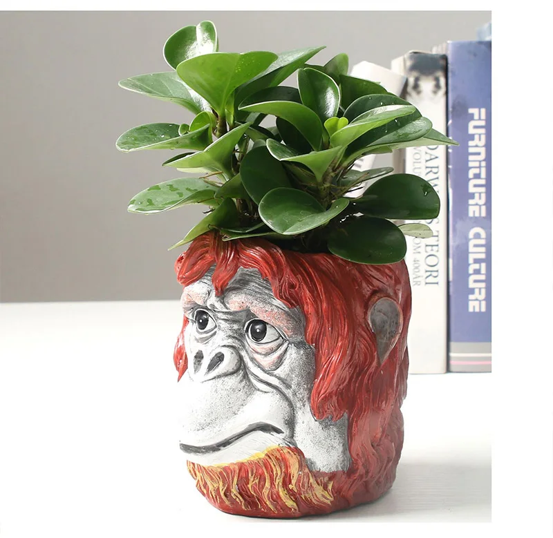 Strongwell Monkey Head Flower Pot Container Garden Apes Head Figurine Garden Planter Pot Desktop Home Decoration Birthday Gift