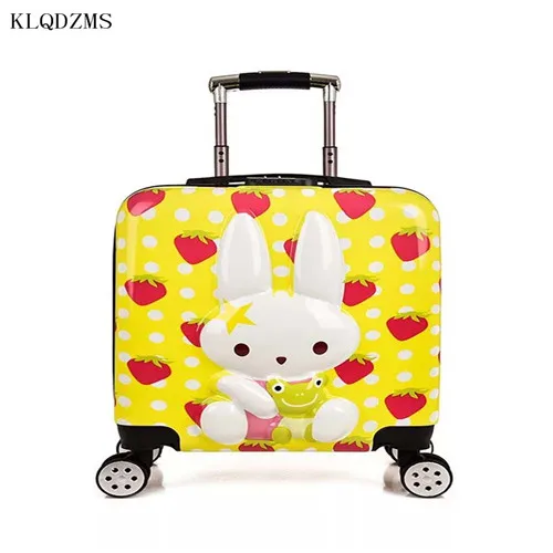 yellow KLQDZMS 18 дюймов детский Багаж мультфильм PC чемодан для посадки на колёсиках багаж Дорожная сумка на колесах - Цвет: yellow