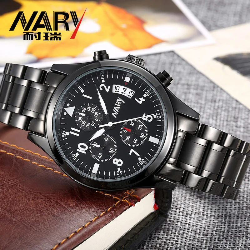 

Nary/NARY Hot Selling MEN'S Quartz Watch Steel Belt Business Casual Single Calendar Night Light Water-Resistant Watch 8005