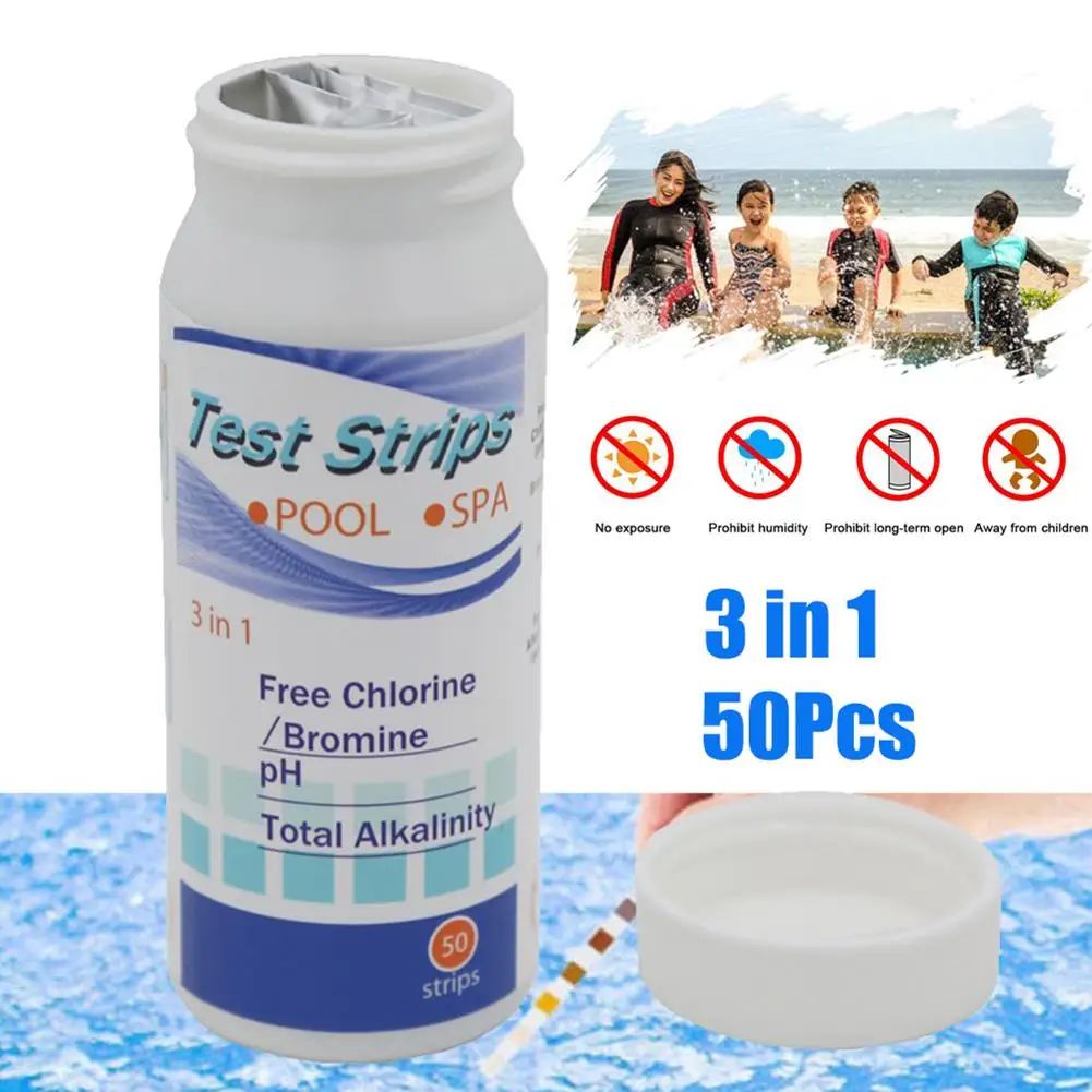 

50Pcs 3 in 1 Pool SPA Test Strips for Free Chlorine/Bromine PH Total Alkalinity hot
