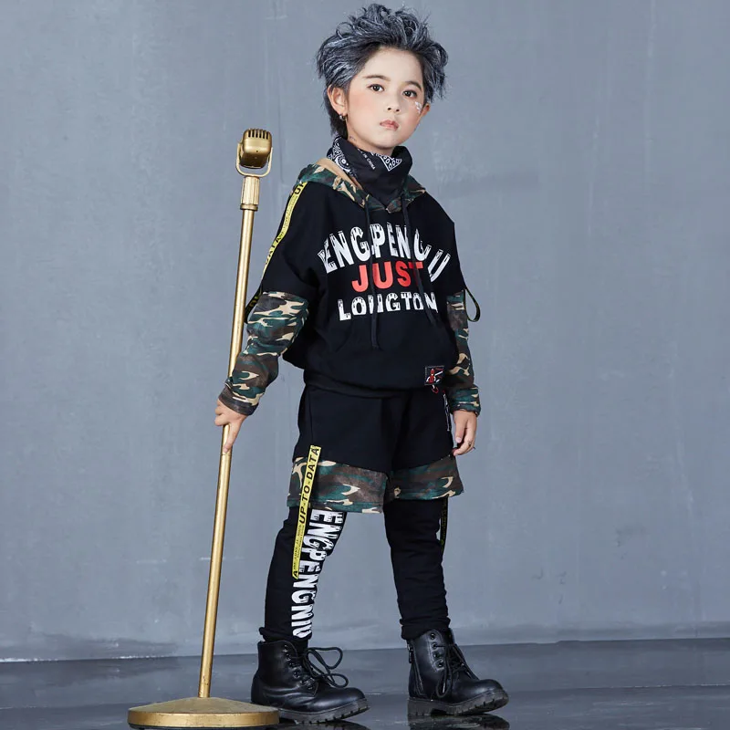Brand set kids suit boys autumn outfit suits fashion hip hop 2 piece sets unisex black cotton parkour boy clothes letter print (3)