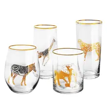 Золотая инкрустация края животного стеклянная чашка кофе молоко чай Кружка пивная вода питьевые стаканы без ножки креативный подарок бар аксессуары посуда для напитков
