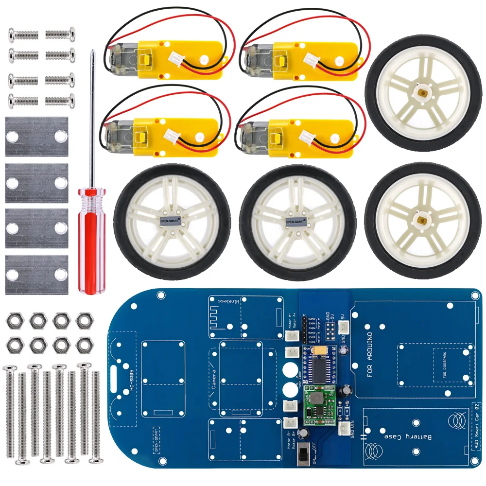 OPEN-SMART 4WD Wireless IR Remote Control Rubber Wheel Gear Motor Smart Car Kit with Tutorial for Arduino UNO R3 Nano Mega2560
