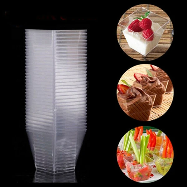 50/100pcs Square Dessert Cups Mini Plastic 2oz Clear Party Wedding Decor Transparent Dessert Cup can CSV