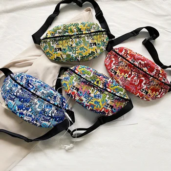 

Color Graffiti Fanny Waist Bag Unisex Classic Texture Creative Design Chic Leisure PU Zipper Simple Chest Shoulder Pack Purse