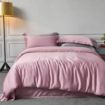 

Solid Color Silk Quilt Bed Cover Bedding Cover Washed Silk Three-piece Suit Two Pillowcases + Bed Cover High Quality Bedding
