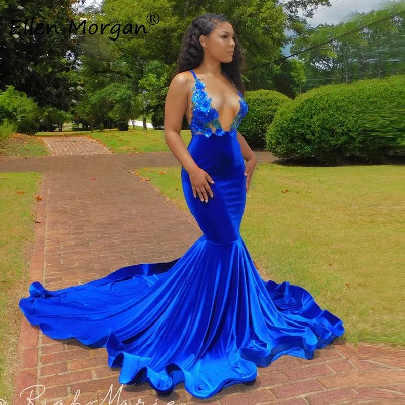 Royal Blue Putri Duyung Gaun Prom 2021 