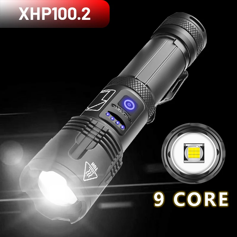 Linternas Linterna potente XHP100.2 LED recargables por USB, linternas XHP70.2 de 800000LM con Zoom resistente al agua, 5 modos de uso, batería de 5000mAh|Linternas y antorchas| - AliExpress