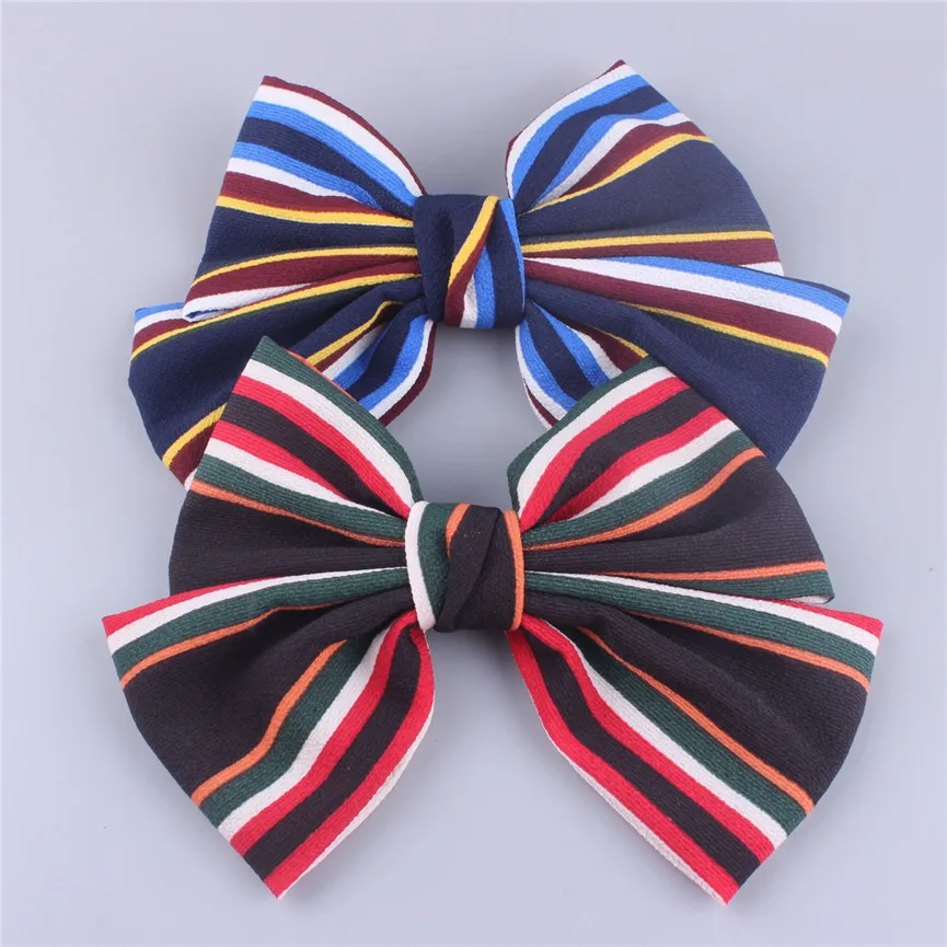 

CN Striped Hair Bows French Clips For Women Kids Handmade Big Bowknot Chiffon Butterfly Hair Clips Party Hair Accessories