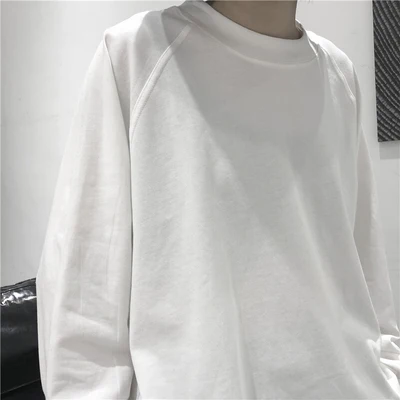 Spring solid color wide round neck dark wind loose