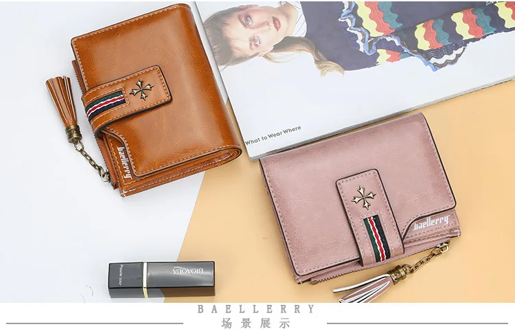 Baellerry Brand PU Leather Wallets Women Short Zipper Coin Purse Tassel Design Clutch Wallet Female Money Bag Credit Card Holder