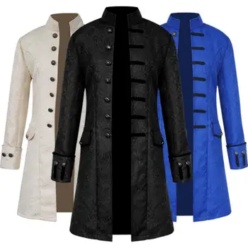 

Autumn Plus Size Punk Men Stand Collar Jacket Button Slim Long Trench Overcoat