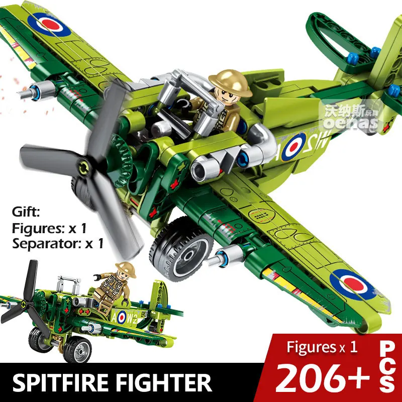 Technic Military WW2 War II Aircraft F4-U Spitfire Fighter compatible LegoED assemble building bloc