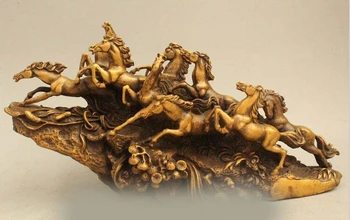

802++++++7" China Chinese Dynasty Palace Bronze Lucky Eight Horse Gallop Success Statue