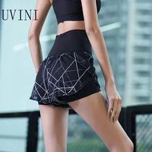 Полосатые спортивные шорты с принтом, женские шорты с высокой талией, шорты для йоги с леггинсами, Свободные Геометрические спортивные шорты для занятий спортом на открытом воздухе