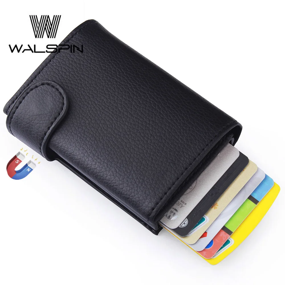 Business Slim Wallet PU Leather Aluminum Mini Card Holder Automatic Pop up ID Credit Coin Keys Trifold Purse RFID Blocking | Багаж и сумки