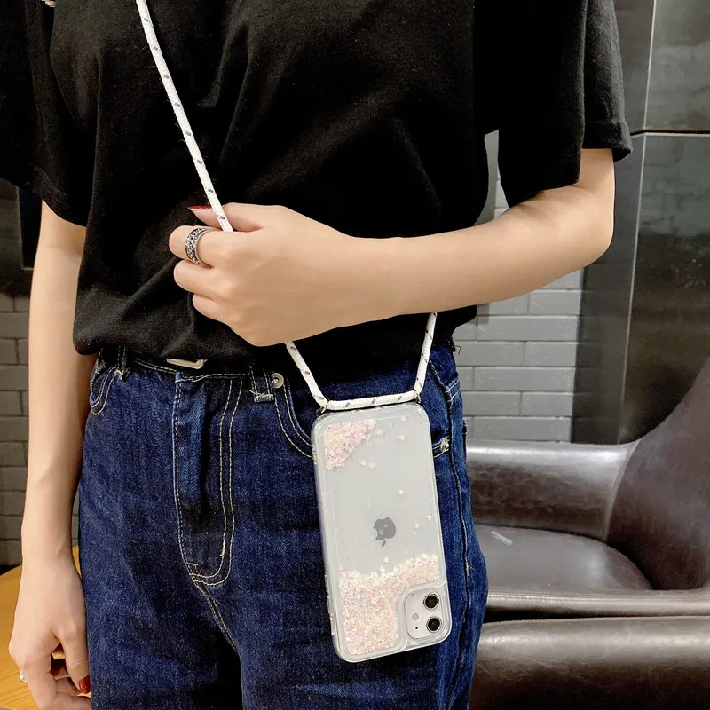 Luxe Glitter Silicone Lanyard Phone Case with Dynamic Liquid Design