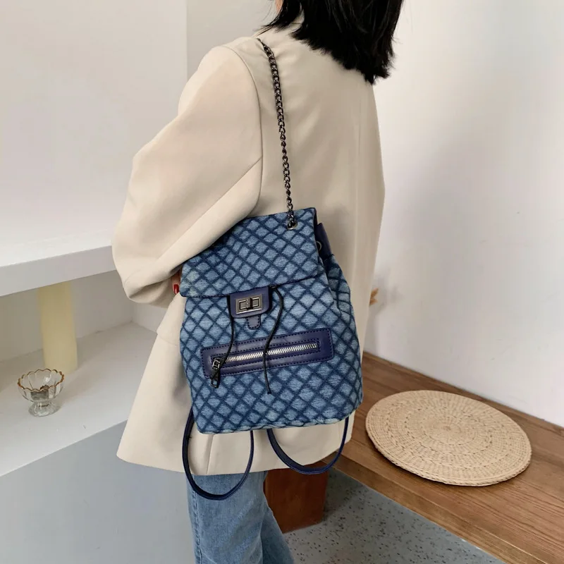 Mochila para mujer, novedad de Primavera de 2020, bolso escolar grande de  tela vaquera con cadena Simple, bolso de viaje, mochila vaquera|Mochilas| -  AliExpress