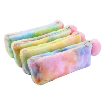 

Rainbow Ball Plush Pencil Case Box for Girls Cute Large Office School Supplies Stationery Makeup Bag Gift