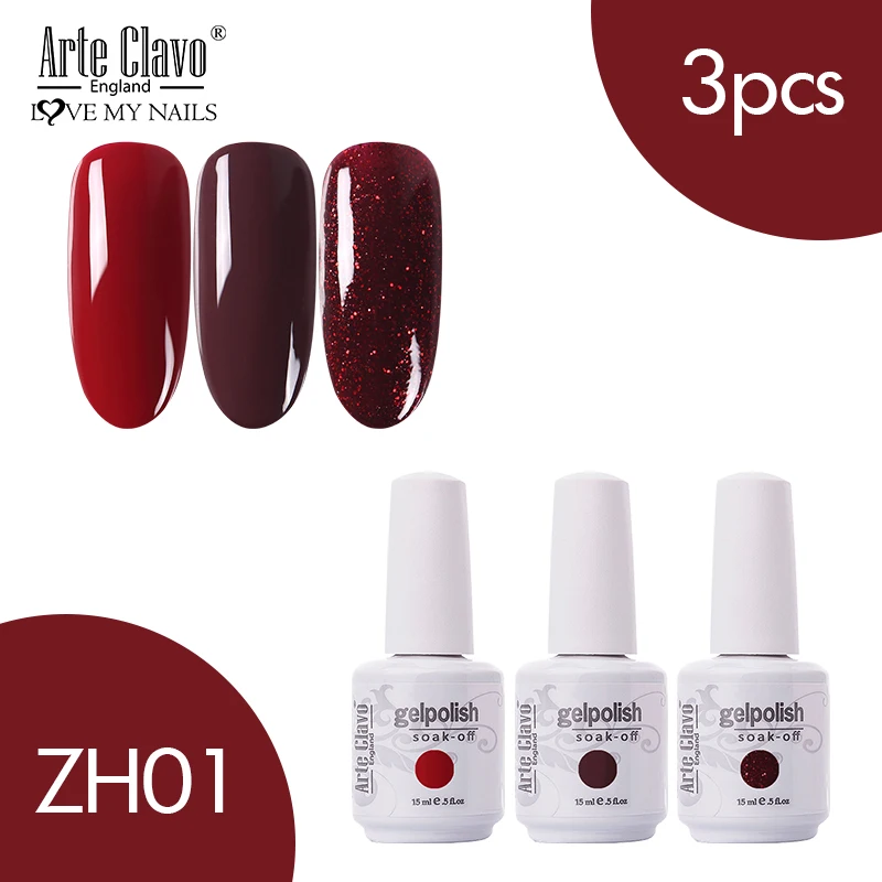 ZH01 Arte Clavo 15ml Color Set 3pcs/Kit Nail Gel Polish Gel Lacquer Beauty Nail Varnish Soak Off UV Gel Nail Polish LED Home Manicure - Цвет: ZH01