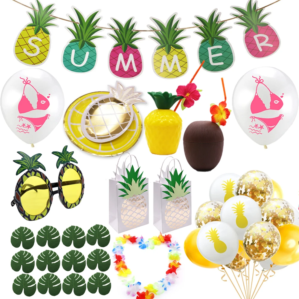 Aloha Summer Colourful Pineapple Summer Beach Hawaiian Party Tableware Plates