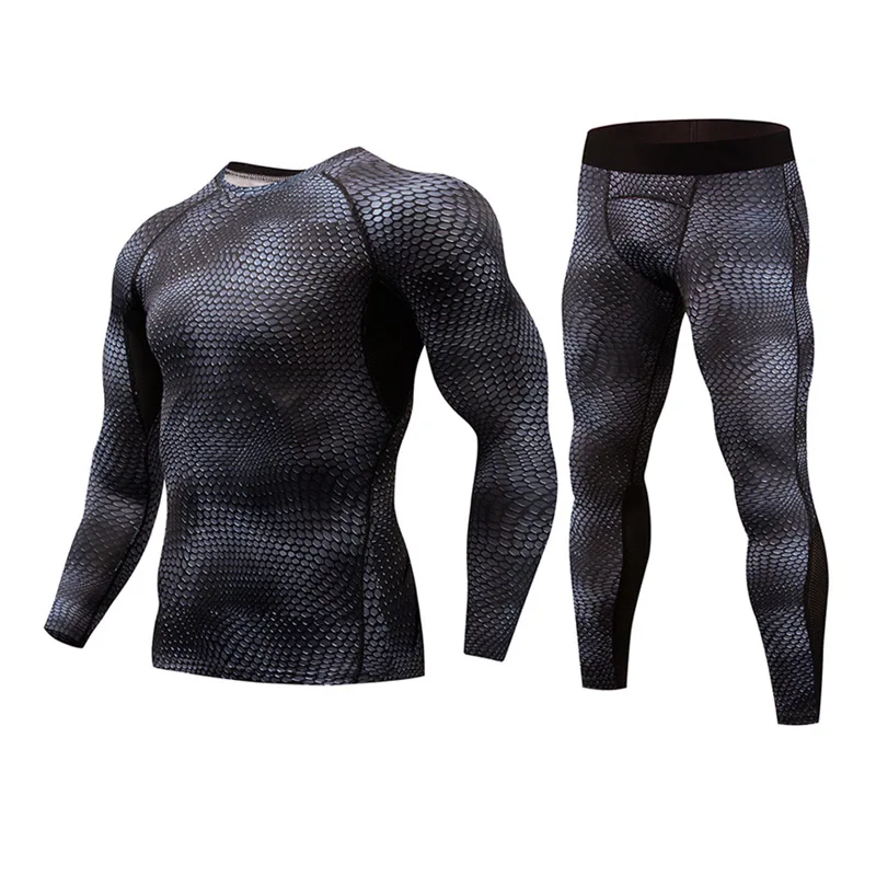 

New Men's running Thermal Underwear set Compression Tight Tracksuit Men Training Fitness Long Johns Shirts Male Gym Sports Suit