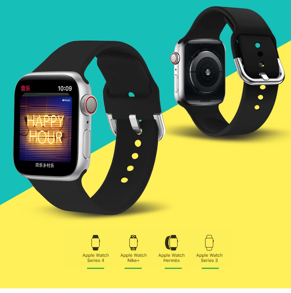 Для Apple Watch, мягкий силиконовый ремешок на запястье, спортивный u-образный ремешок, ремешок для замены на запястье 38 мм, 42 мм, 40 мм, 44 мм, серия 1, 2, 3, 4, 5, браслет