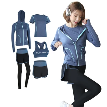 

Women Sportwear Solid Multiple Color Yoga Set Jacket T-shirt Bra Shorts Pants Sports Run Gym Workout Fitness Clothing Tracksuit